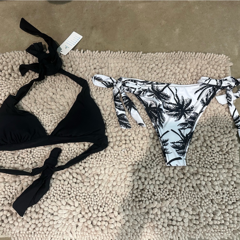 Black and White Palm Print Bikini Set